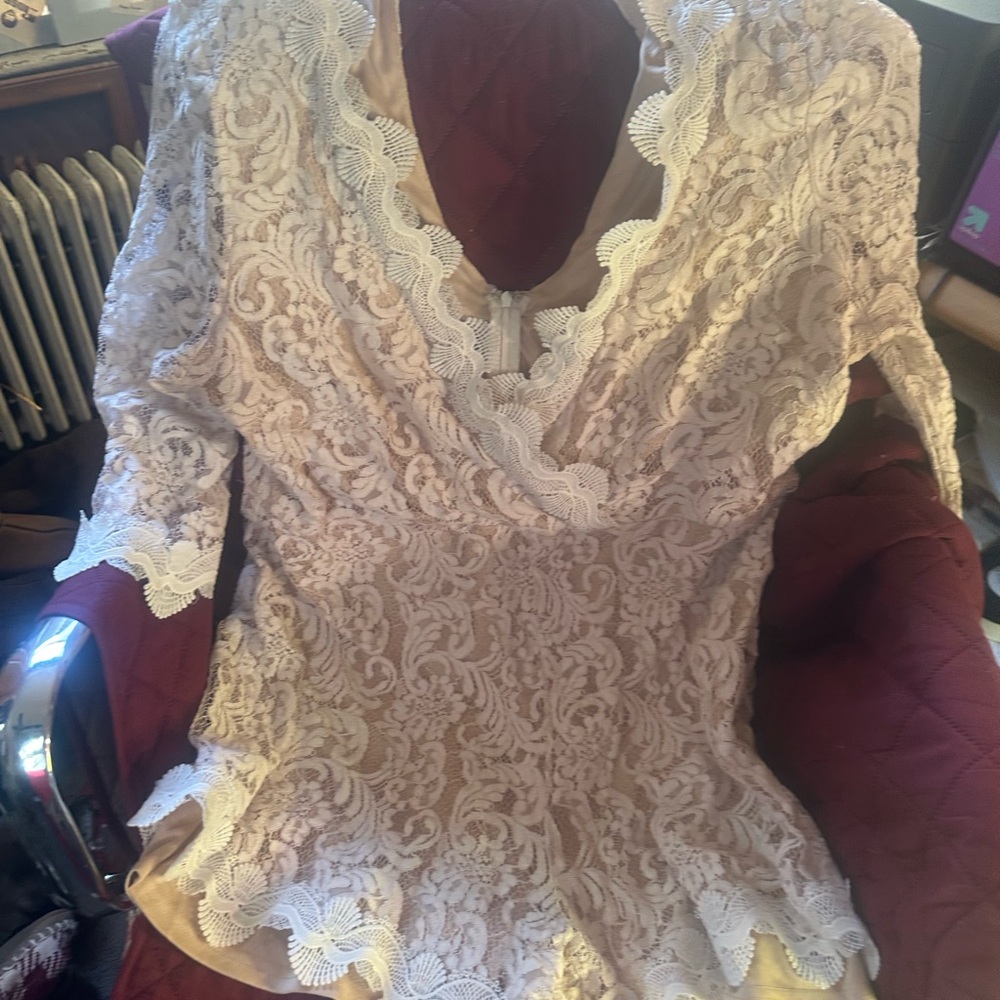 Fashion Nova Off white/cream Lace Lined Romper
